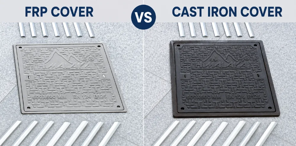 Cast iron manhole cover compared with Himalaya FRP manhole cover